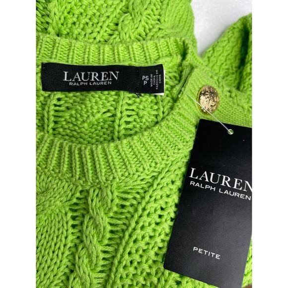 Lauren Ralph Lauren Black Label Aran knit Riviera Green Sweater size PS NWT - Picture 7 of 11